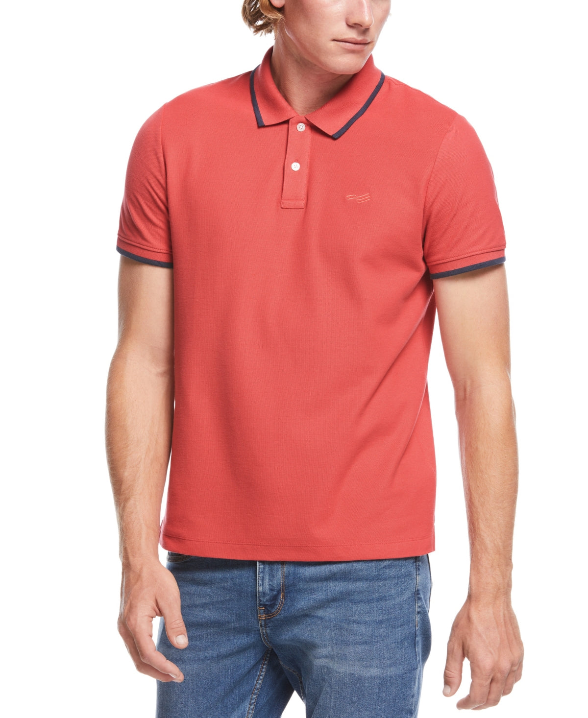 Perry Ellis Men's Tipped Collar Solid Polo Shirt Red Size Small