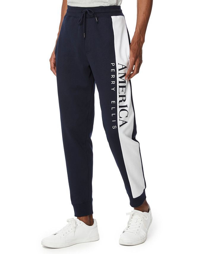 Perry Ellis Men's Embroidered Flag Sweat Pants Blue Size Large