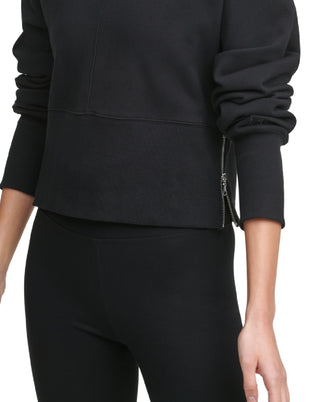 DKNY Women's Sport Cotton Side Zip Cropped Top Black Size X-Small