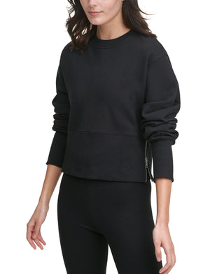 DKNY Women's Sport Cotton Side Zip Cropped Top Black Size X-Small