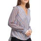 DKNY Striped Faux-Wrap Blouse Ivory New Navy Blue Size L
