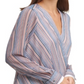 DKNY Striped Faux-Wrap Blouse Ivory New Navy Blue Size L