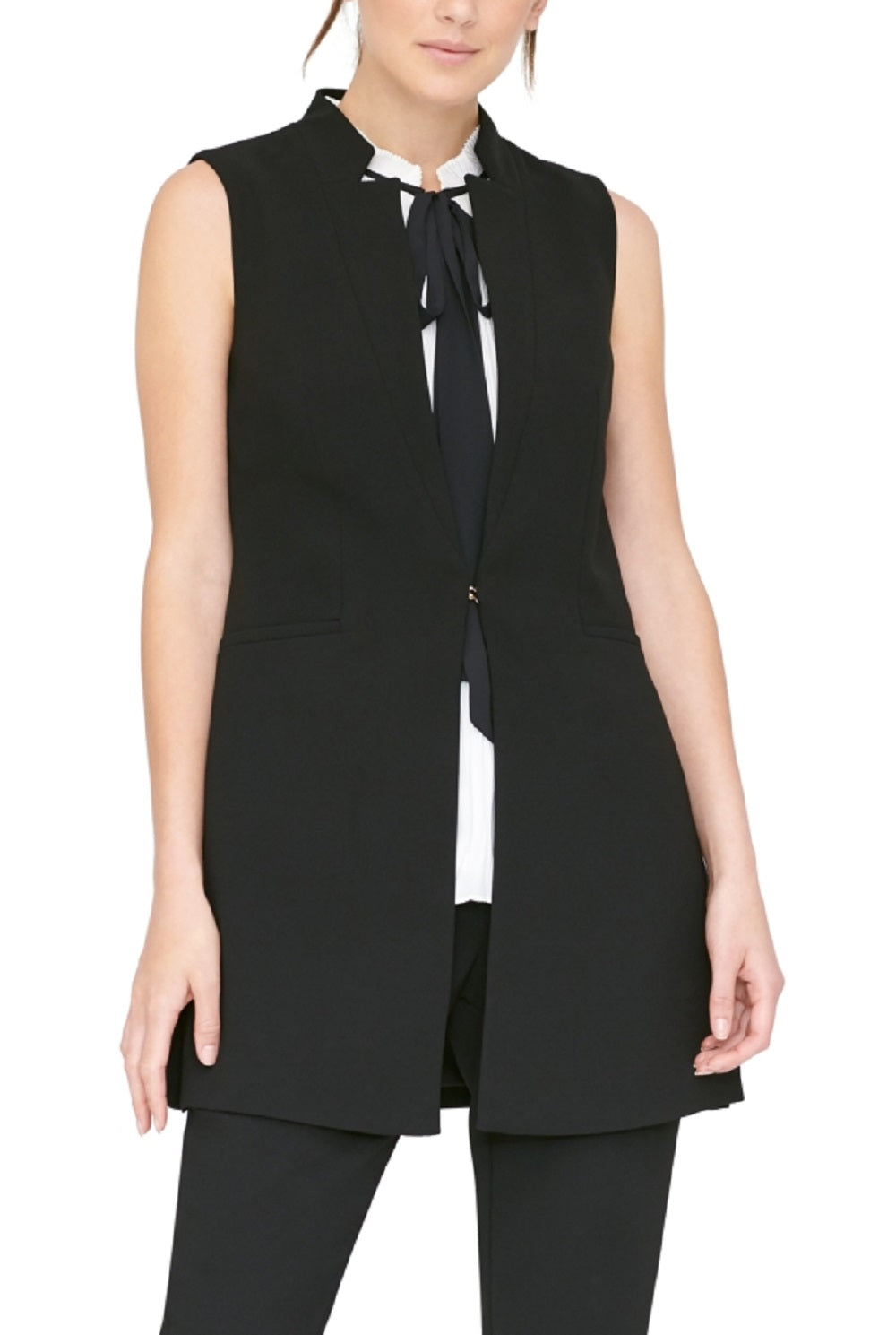 DKNY Women's Sleeveless Lapel Vest Black Size 8