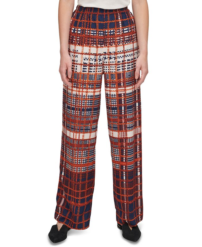 DKNY Women's Plaid Wide Leg Pants Brown Size Small