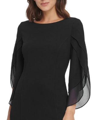 DKNY Women's Sheath With 3/4 Chiffon Sleeves Black Size 10