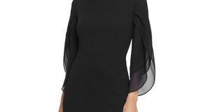 DKNY Women's Sheath With 3/4 Chiffon Sleeves Black Size 10