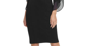 DKNY Women's Sheath With 3/4 Chiffon Sleeves Black Size 10