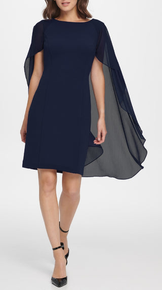 DKNY Women's Sheath With Chiffon Split Sleeves Blue Size 6