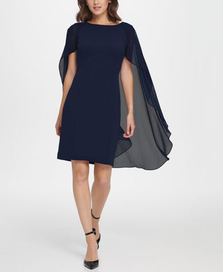 DKNY Women's Sheath With Chiffon Split Sleeves Blue Size 6