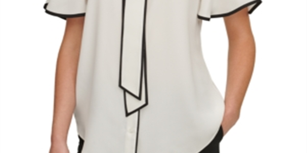 DKNY Women's Tie Neck Flutter Sleeve Blouse White Size XX-Large