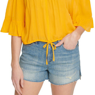 DKNY Women's Jeans Ruffled Off The Shoulder Top Yellow Size Small