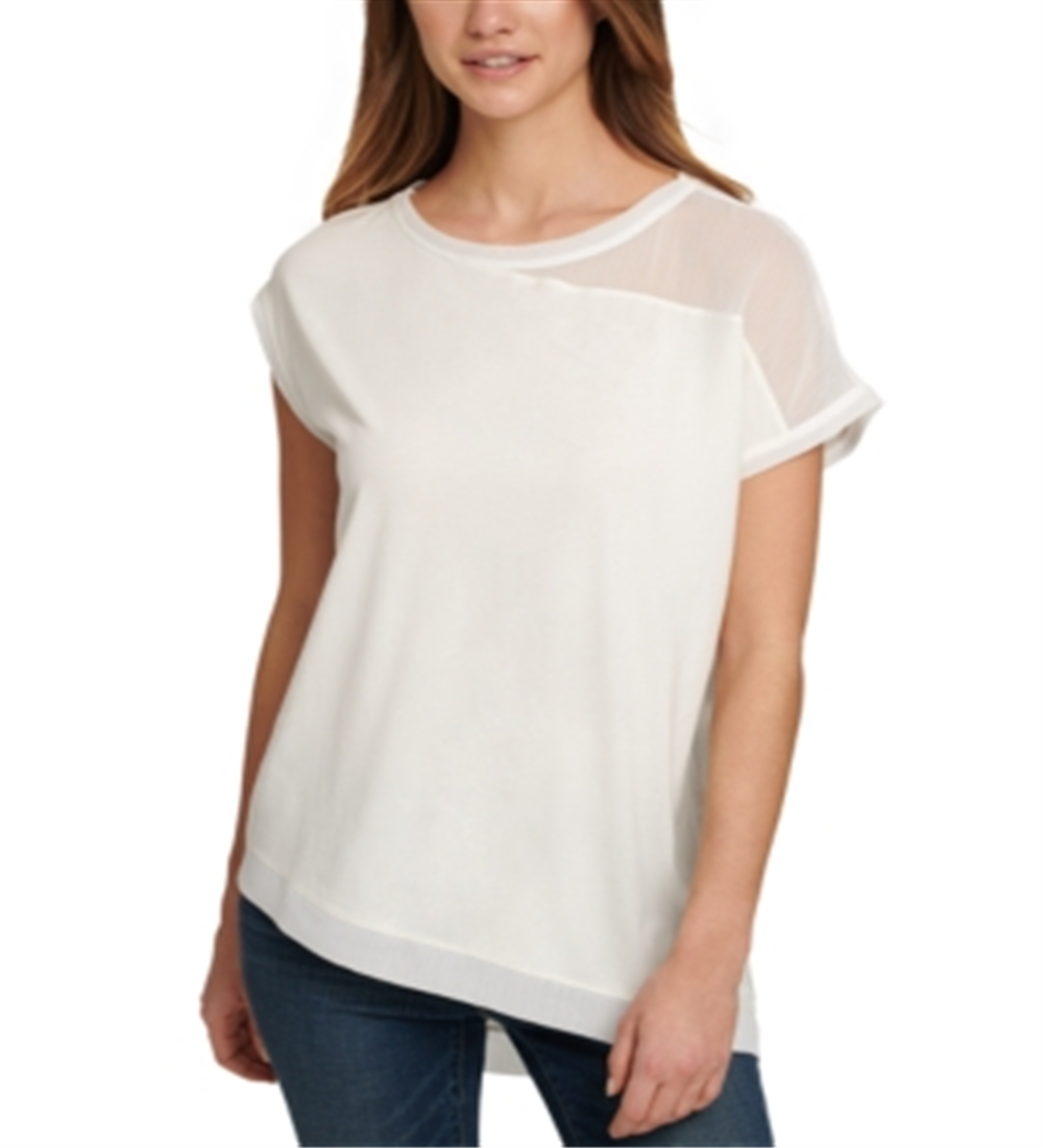 DKNY Women's Mixed Media Top White Size X-Small
