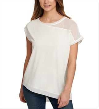 DKNY Women's Mixed Media Top White Size X-Small