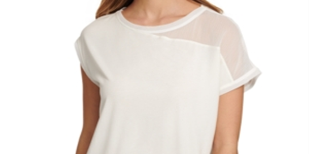 DKNY Women's Mixed Media Top White Size X-Small