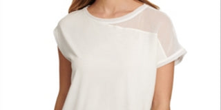 DKNY Women's Mixed Media Top White Size X-Small