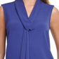 DKNY Women's Sleeveless Tie Neck Keyhole Back Blouse Blue Size Large