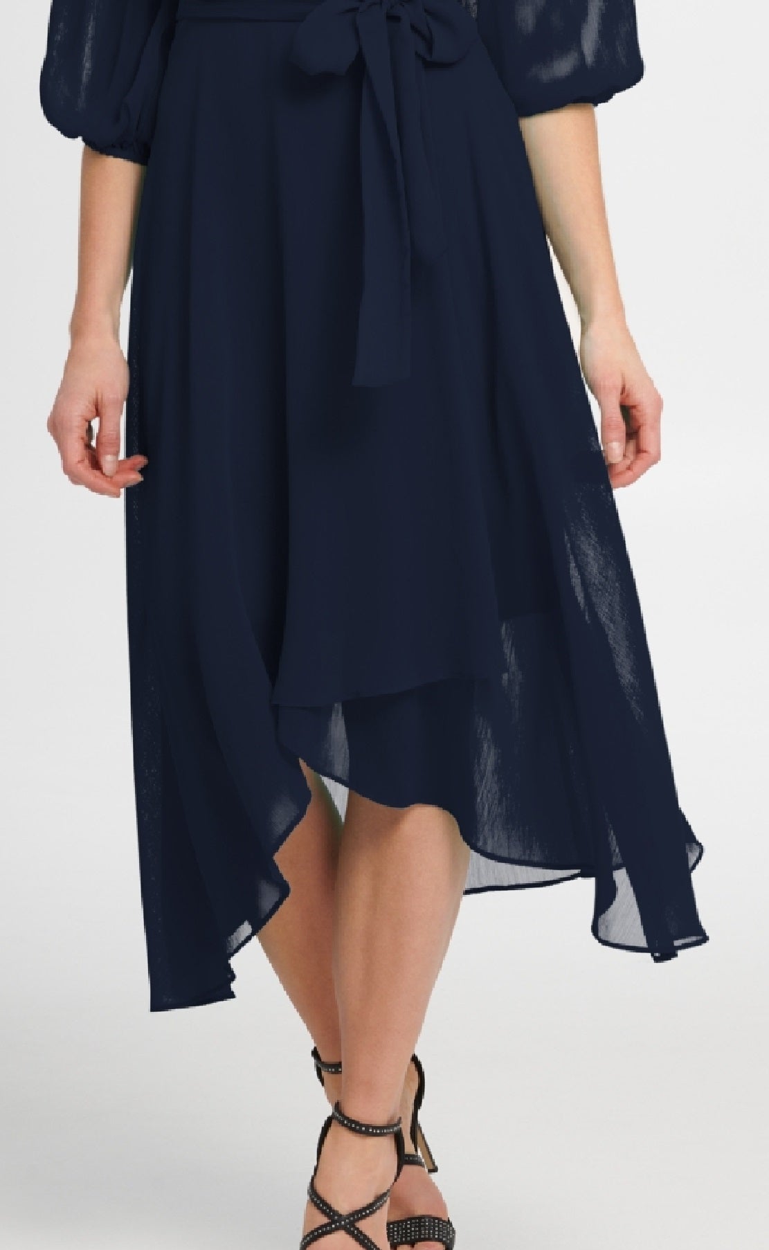 DKNY Women's Balloon Sleeve Faux Wrap Dress Blue Size 14