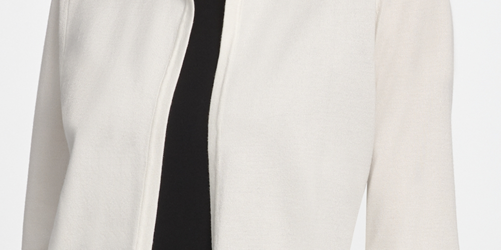 DKNY Women's Ruffled 3/4 Sleeve Open Cardigan Sweater White Size Large