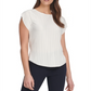 DKNY Women's Pleated Flutter Sleeve Top White Size Large