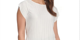 DKNY Women's Pleated Flutter Sleeve Top White Size Large