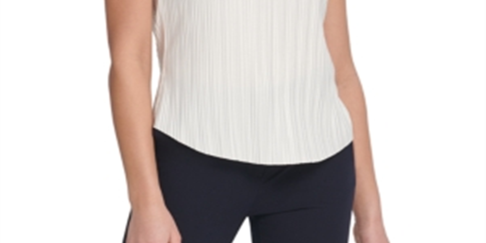 DKNY Women's Pleated Flutter Sleeve Top White Size Large