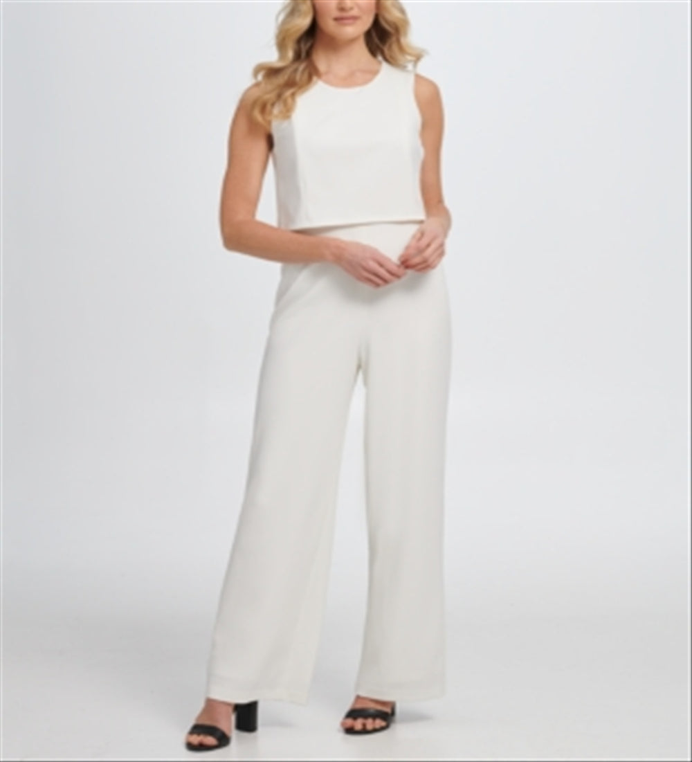 DKNY Women's Grommet Side Detail Jumpsuit White Size 4