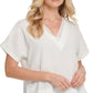 DKNY Women's V Neck Chiffon Trim Top White Size X-Small