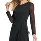 DKNY Women's Sheer Sleeve Asymmetrical Hem Dress Black Size X-Large