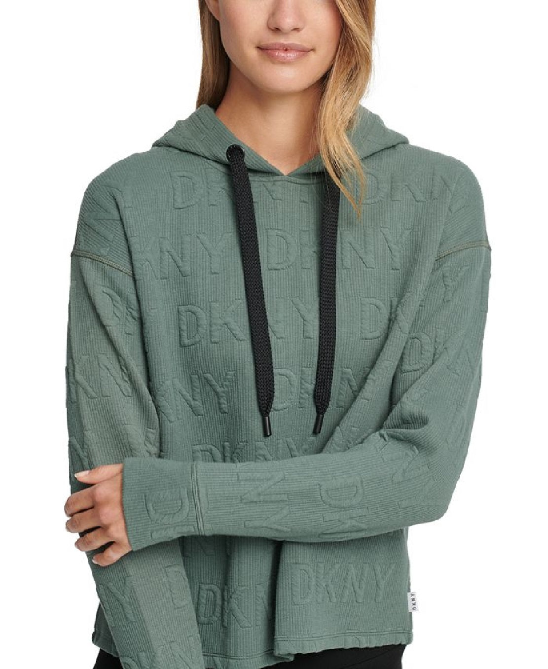 DKNY Women's Jacquard Logo Hoodie Green Size X-Large