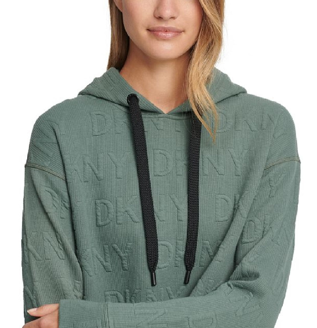 DKNY Women's Jacquard Logo Hoodie Green Size X-Large