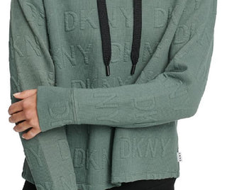 DKNY Women's Jacquard Logo Hoodie Green Size X-Large