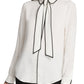 DKNY Women's Piped Trim Button Up Blouse White Size X-Large