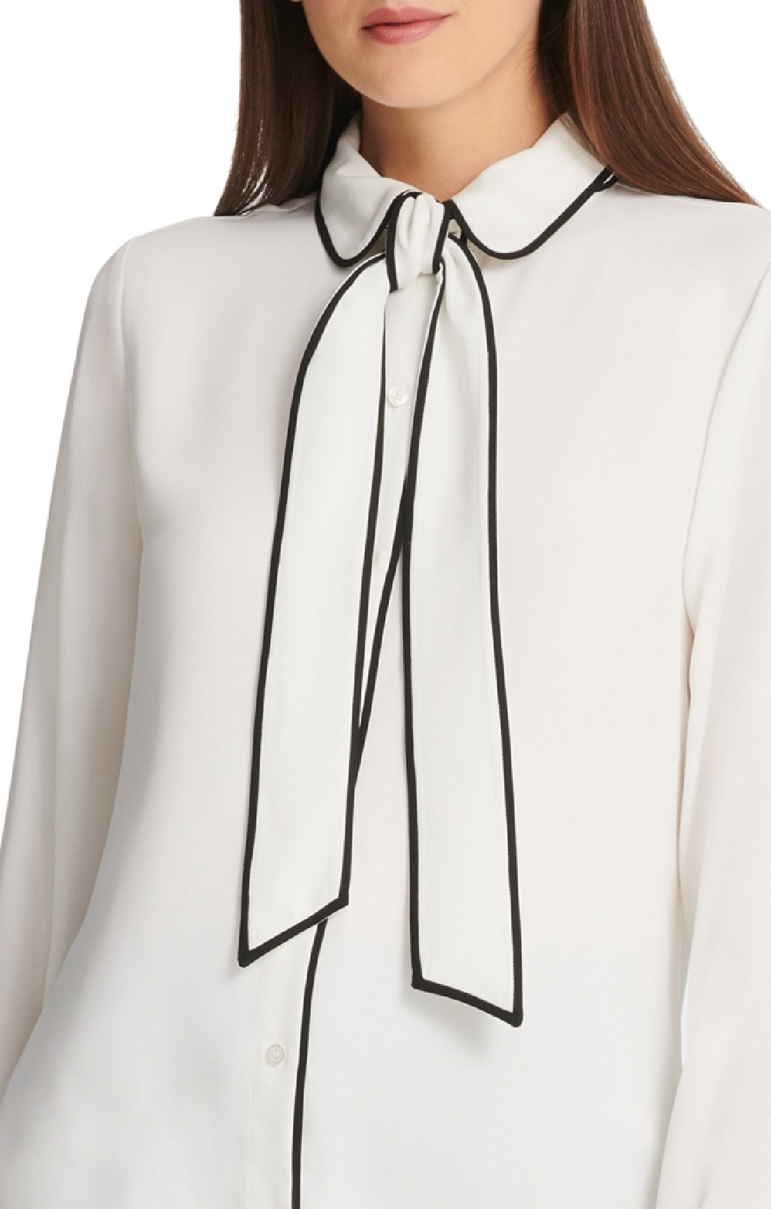 DKNY Women's Piped Trim Button Up Blouse White Size X-Large