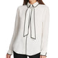 DKNY Women's Piped Trim Button Up Blouse White Size X-Large