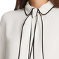 DKNY Women's Piped Trim Button Up Blouse White Size X-Large