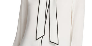 DKNY Women's Piped Trim Button Up Blouse White Size X-Large