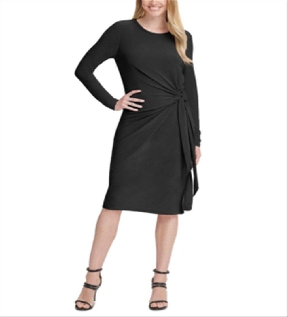 DKNY Women's Side Knot Knee Length Dress Black Size Small