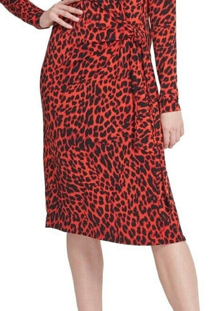 DKNY Women's Animal Print Knot Front Dress Red Size Medium