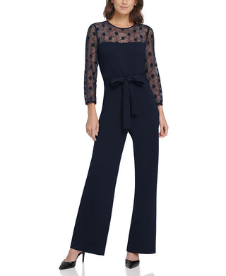 DKNY Women's 3/4 Sleeve Wide Leg Evening Jumpsuit Blue Size 14