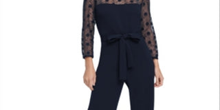 DKNY Women's 3/4 Sleeve Wide Leg Evening Jumpsuit Blue Size 14