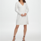 DKNY Women's V Neck Faux Wrap D Ring Fit & Flare Dress White Size 10