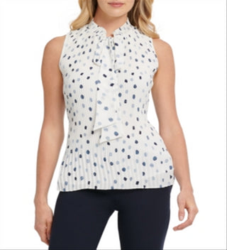 DKNY Women's Polka Dot Pleated Top Blue Size XX-Large