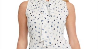 DKNY Women's Polka Dot Pleated Top Blue Size XX-Large