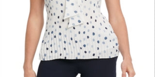 DKNY Women's Polka Dot Pleated Top Blue Size XX-Large