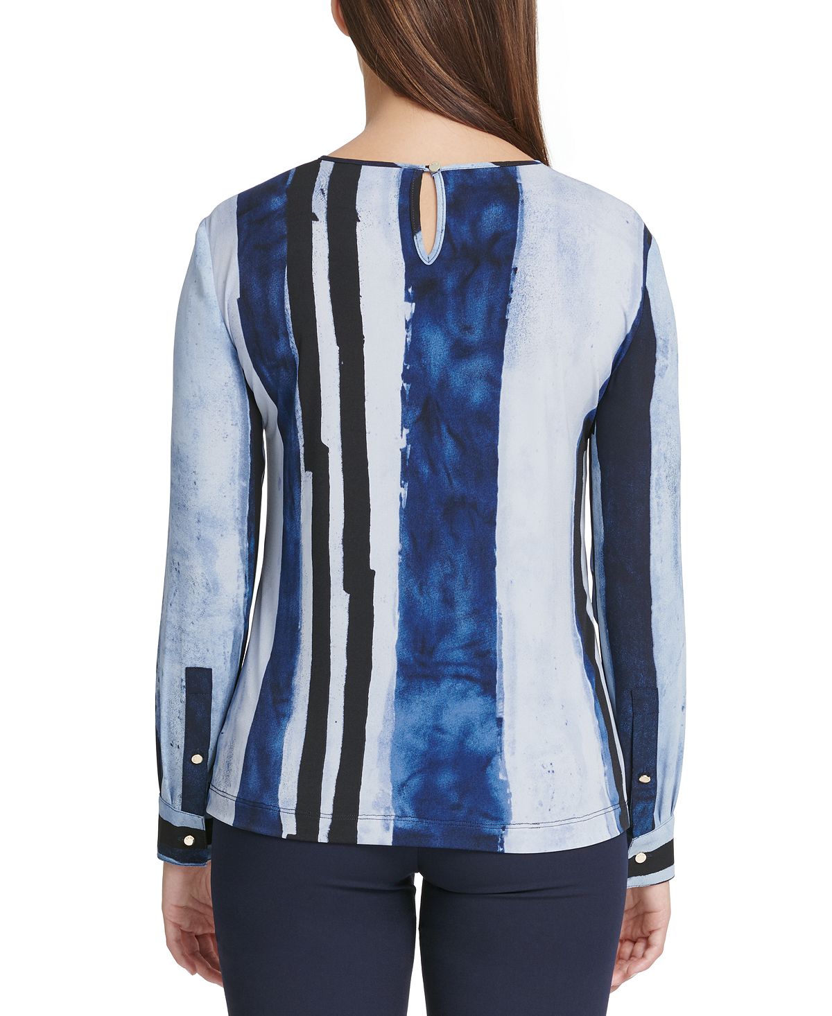 DKNY Women's Long Sleeve Printed Top Blue Size X-Small