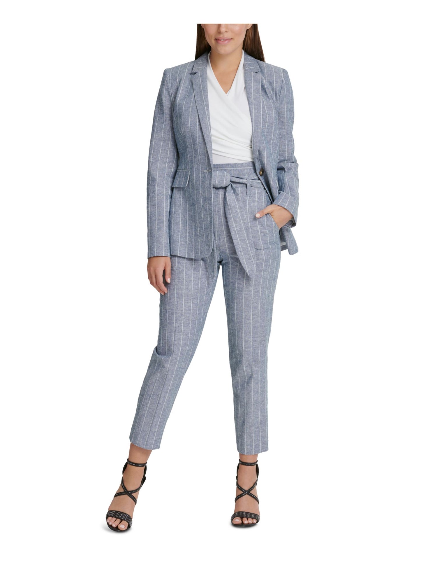 DKNY Women's Pinstripe One Button Blazer Blue Size 2