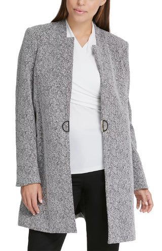 DKNY Women's Notch Neck D Ring Knit Topper Jacket White Size 8