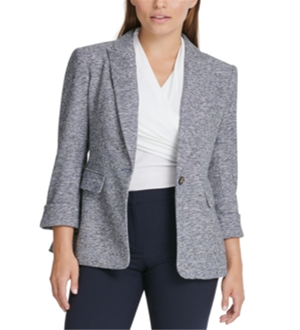 DKNY Women's Marled One Button Blazer Gray Size 18