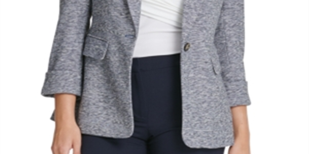 DKNY Women's Marled One Button Blazer Gray Size 18