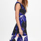 DKNY Women's Abstract Print Pleat Neck Fit & Flare Dress Blue Size 14